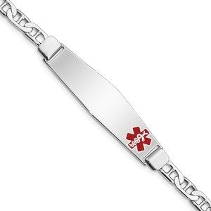 925 Sterling Silver Nautical Rhodium-plated Medical ID Anchor Link Bracelet, 8"